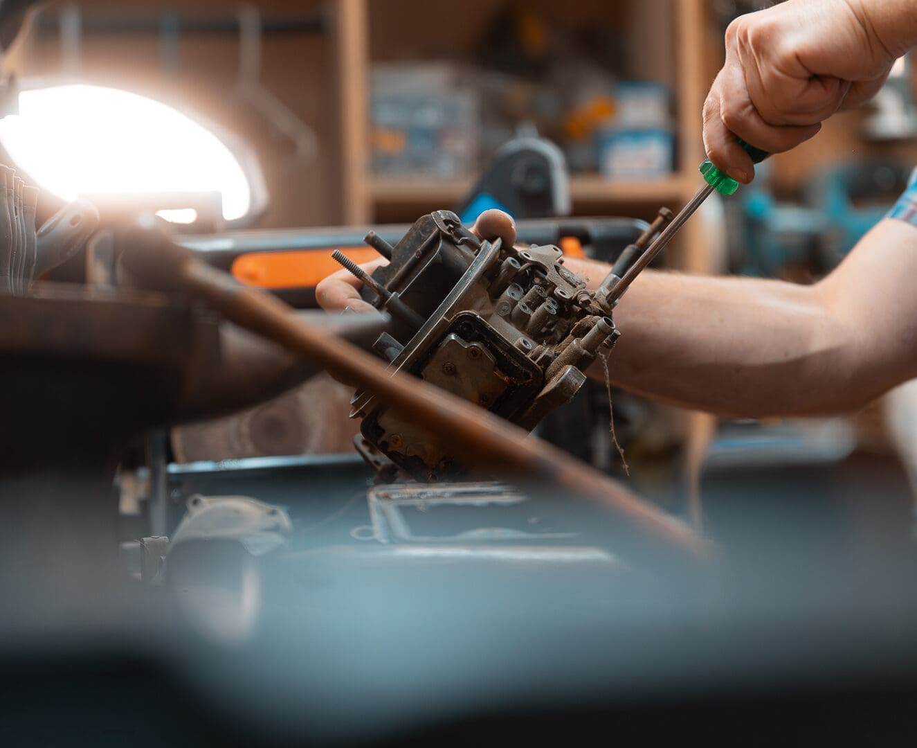 working on restoring a vintage car